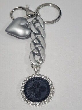 Silver Tone Heart  Black Louis Vuitton Monogram Eclipse Canvas Monogram Keychain